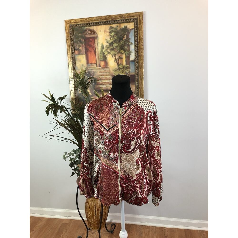 Chico’s‎ Women Sz 1 Printed Bumper Jacket Size Full Zipper Front Boho High Neck